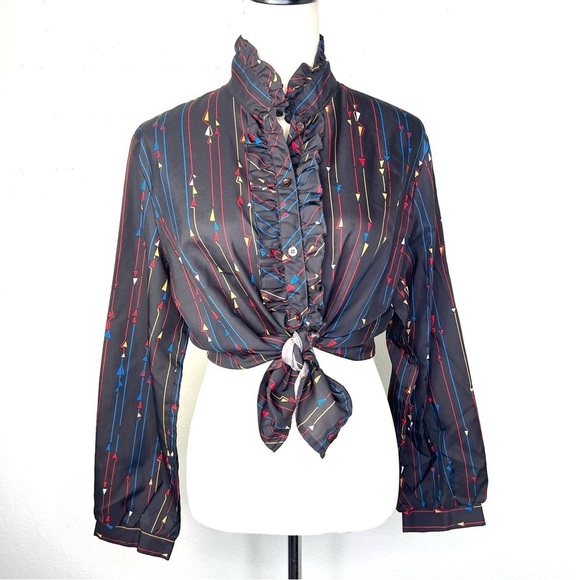 VINTAGE 1970s Joyce Sportswear Long Sleeve Button Down Blouse Ruffle Union Label - Picture 1 of 12